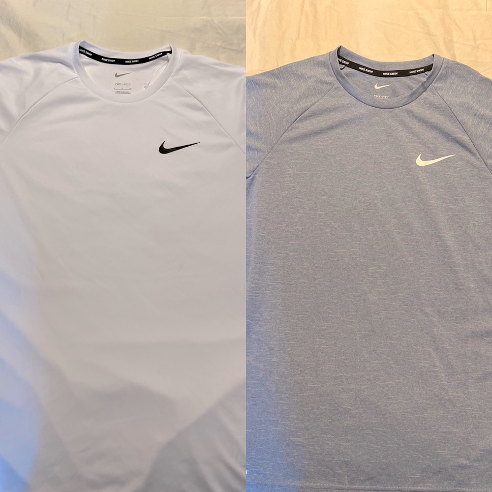 Lot of 2 NWT Nike Swim T-shirt’s Sz Mens Small White/Blue UPF40+ Dri-Fit